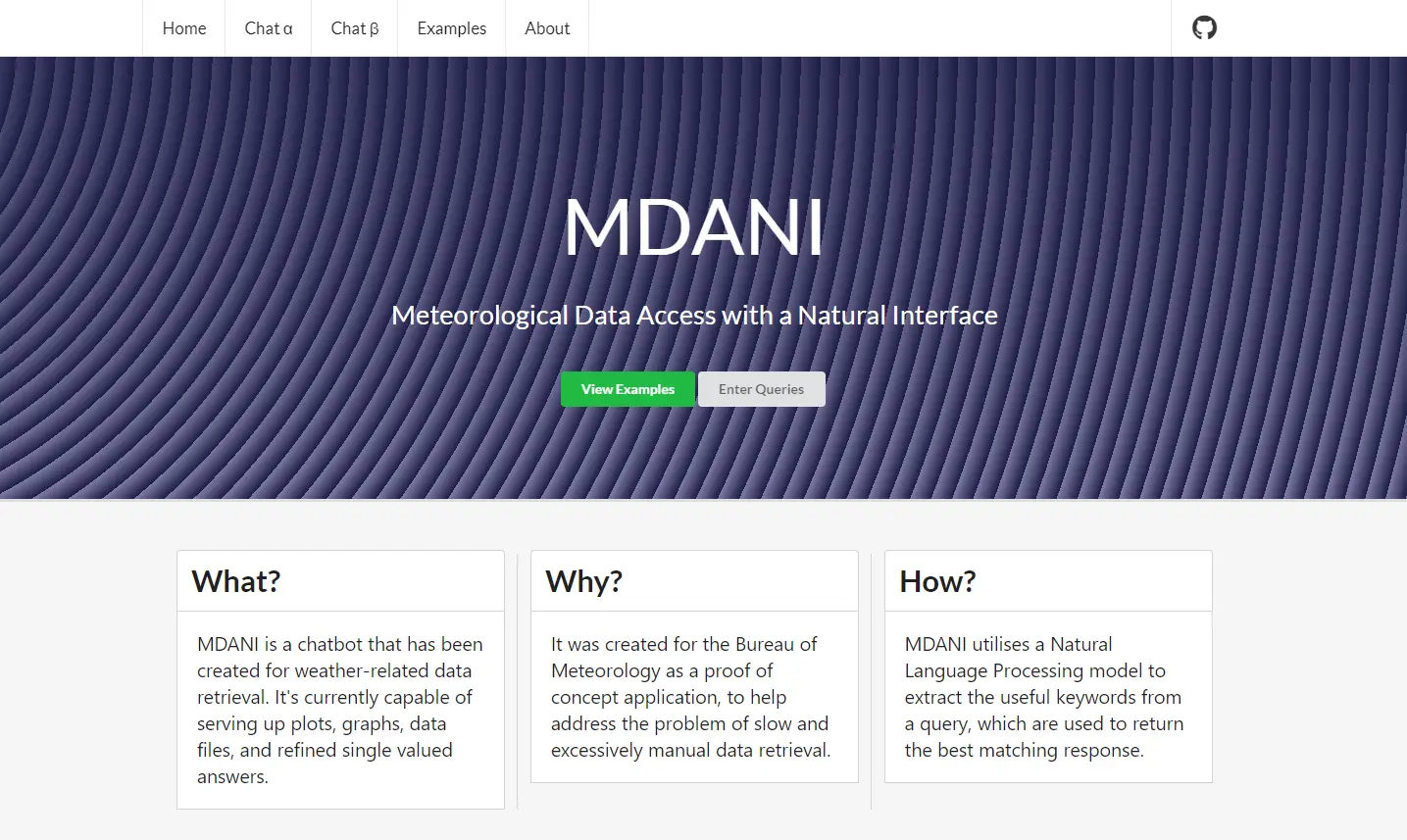 screenshot of MDANI home page